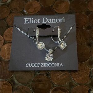 Eliot Danori Solitaire Cubic Zirconia Pendant Necklace and Earring Set NWT